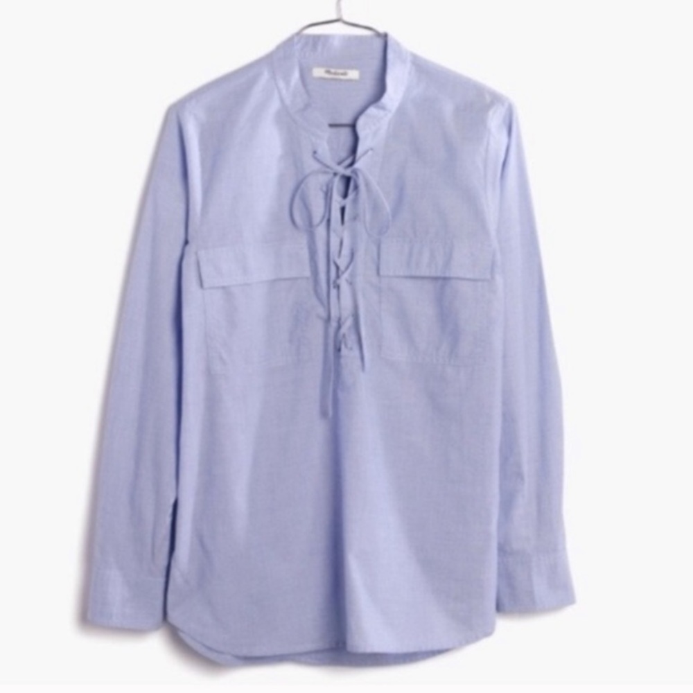 Light Blue Madewell Terrace Lace Up Blouse